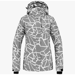 Women’s Gray Patterned Ski Jacket with Hood